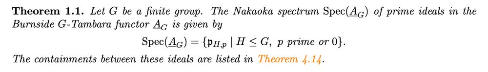 Theorem 1.1 from the paper identifying the Nakaoka spectrum of the Burnside Tambara functor of a finite group