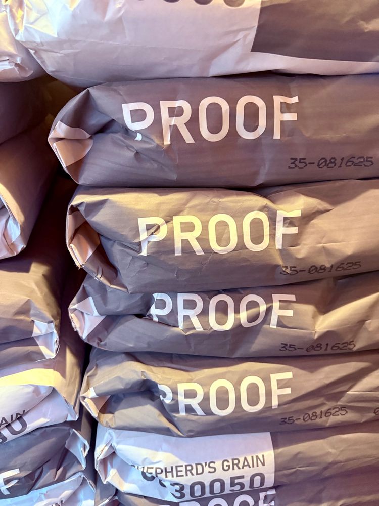 Bags of flour labeled PROOF.