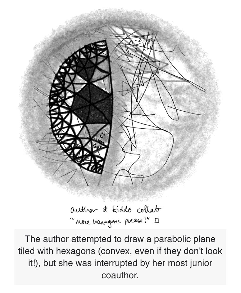 Figure from linked article: The author attempted to draw a parabolic plane tiled with hexagons (convex, even if they don't look it!), but she was interrupted by her most junior coauthor.
