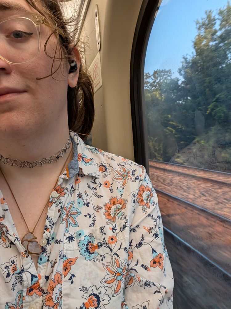 Hannah on a train yet again 