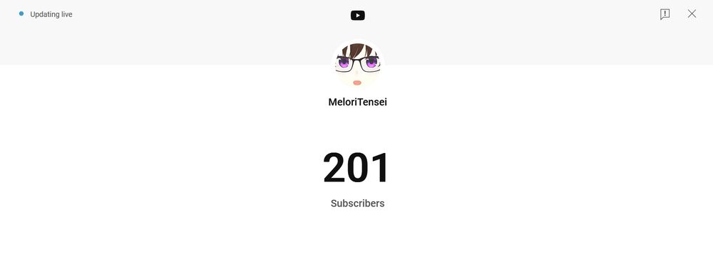 Screenshot of Melori's Live Subscriber count on YouTube Studio, 201 Subscribers.
