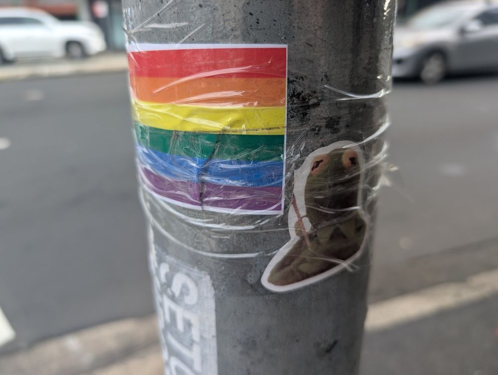 Kermit the frog sticker with an larger LGBT flag