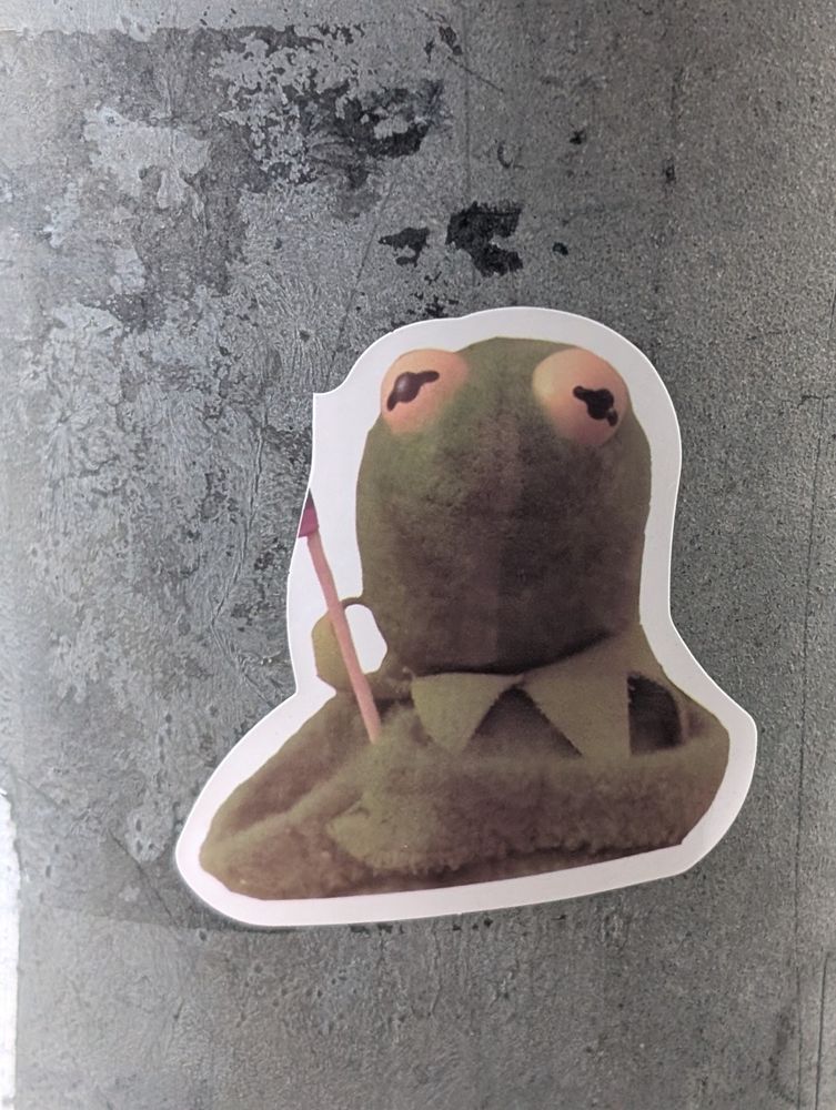 Kermit the frog sticker without an LGBT flag, after a asshat cut it off
