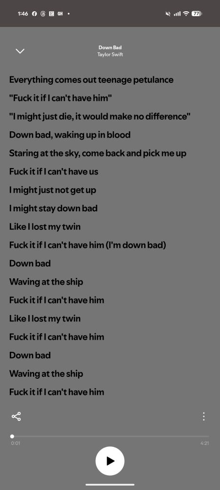 Lyrics to "down bad" by taylor swift 