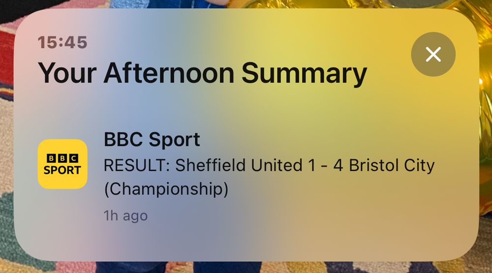 A notification informing me that Sheffield United have lost by four goals to one at home on the first day of the season.