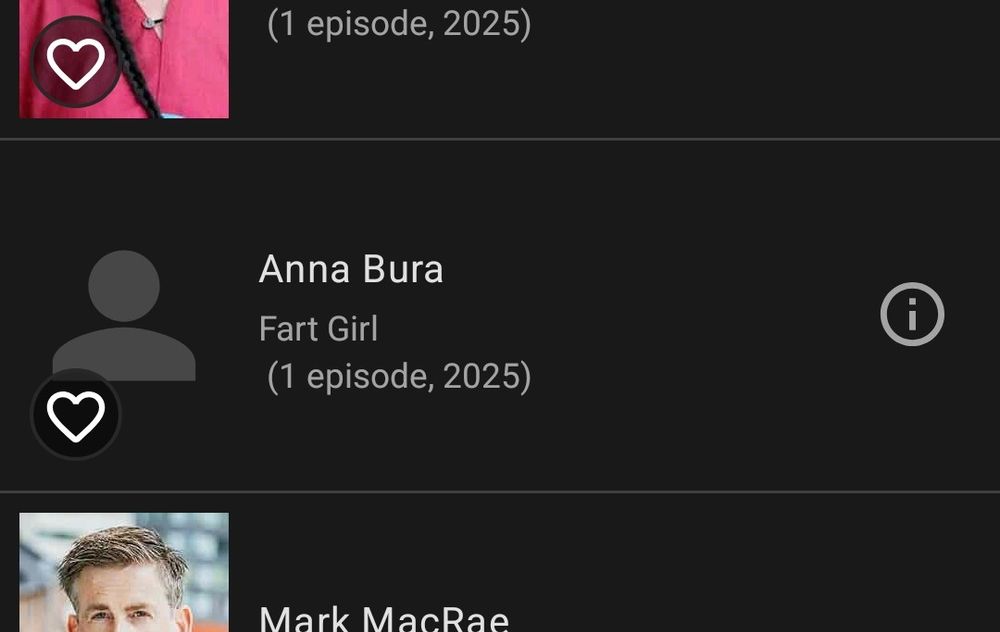 A screenshot of one of the credits for the TV show IT: Welcome to Derry that lists Anna Bura as "Fart Girl" in 1 episode. 