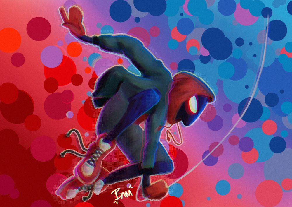 Digital drawing of Miles Morales from Into the Spiderverse
