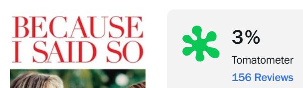 Screenshot of Rotten Tomatoes website showing "Because I Said So" earned a 3%