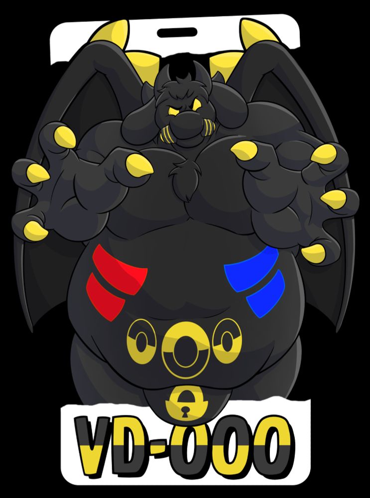 A badge of Alikir's drone side, VD-000, reaching toward the viewer, big gut and all.