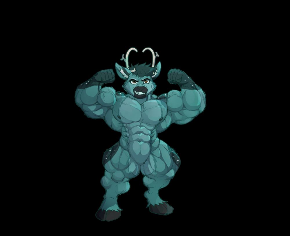 Shortstack robbin pulling a double bicep pose front on