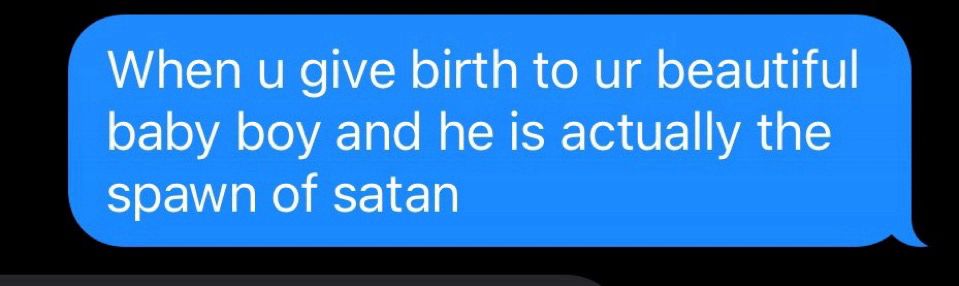 Text message saying “When u give birth to ur beautiful baby boy and he is actually the spawn of satan”