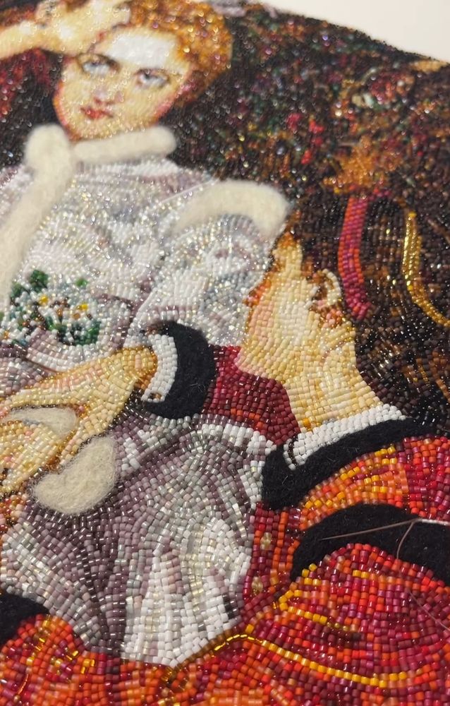 Detail of The Reluctant Bride bead embroidery 