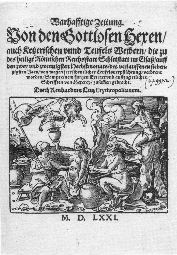 Flugschrift von Reinhard Lutz: „Warhafftige Zeitung von den Gottlosen Hexen“ (1571).