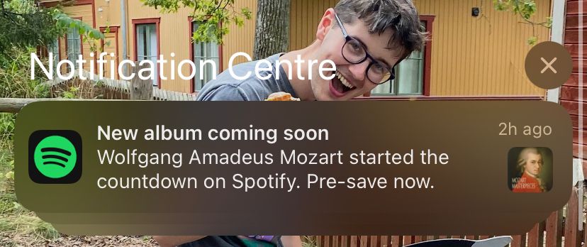 Wolfgang Amadeus Mozart started the countdown on Spotify. Pre-save now.
