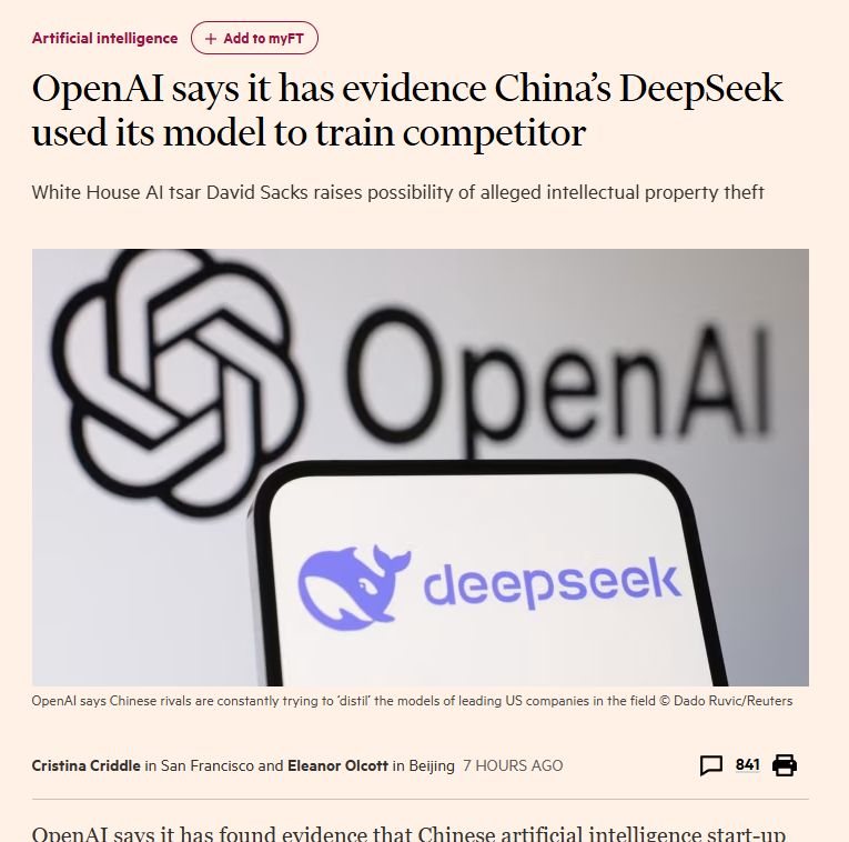 Financial Times article on OpenAI's ChatGPT  and DeepSeek. 
