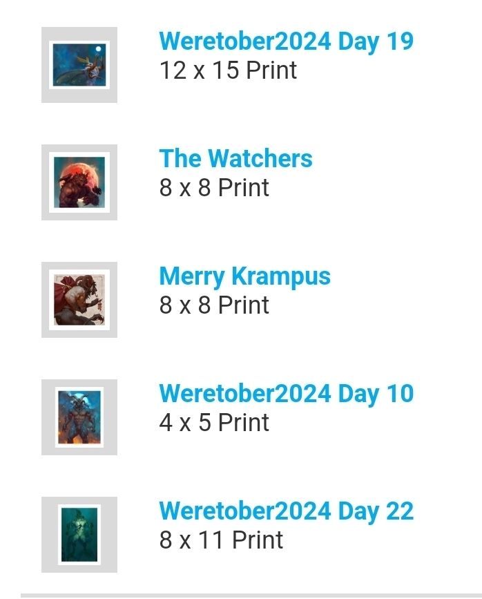A list of art prints purchased at https://www.inprnt.com/gallery/tfiddlerart/