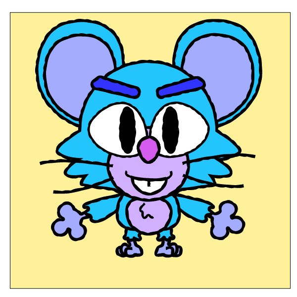 A picrew of a blue rodent with purple accents, it has wide eyes and its arms are outstretched