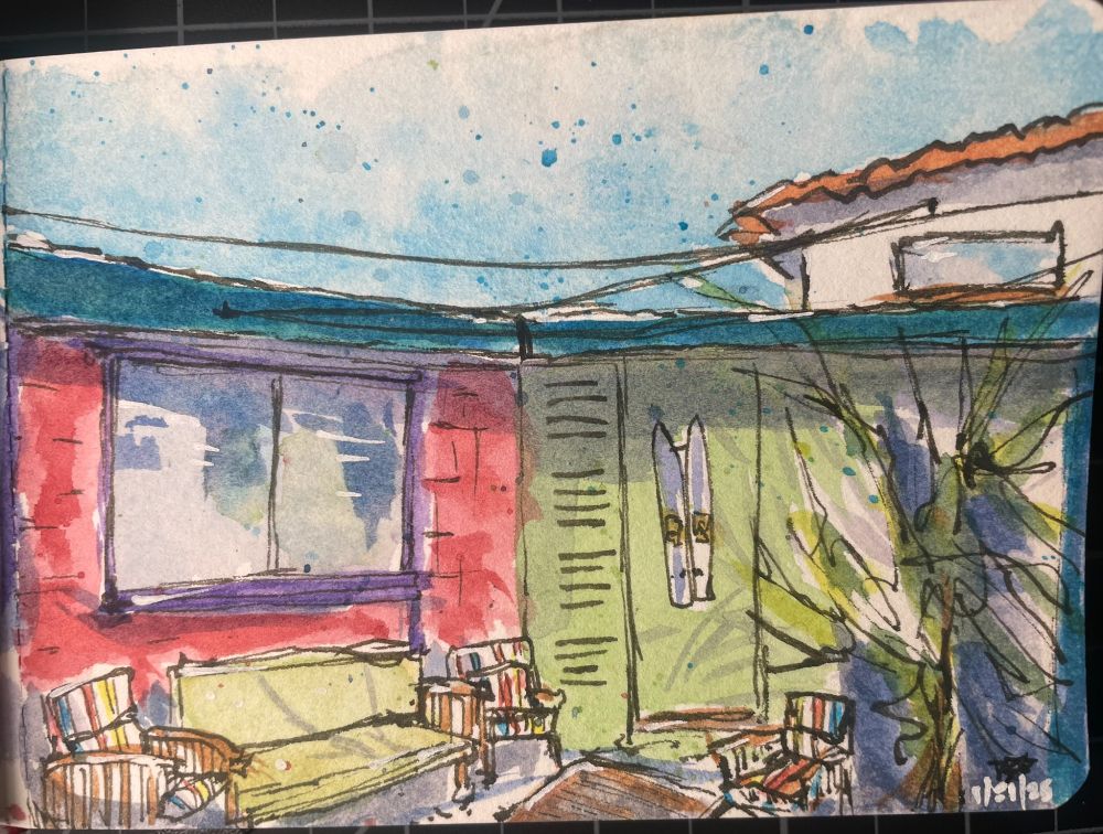 relaxing in the courtyard