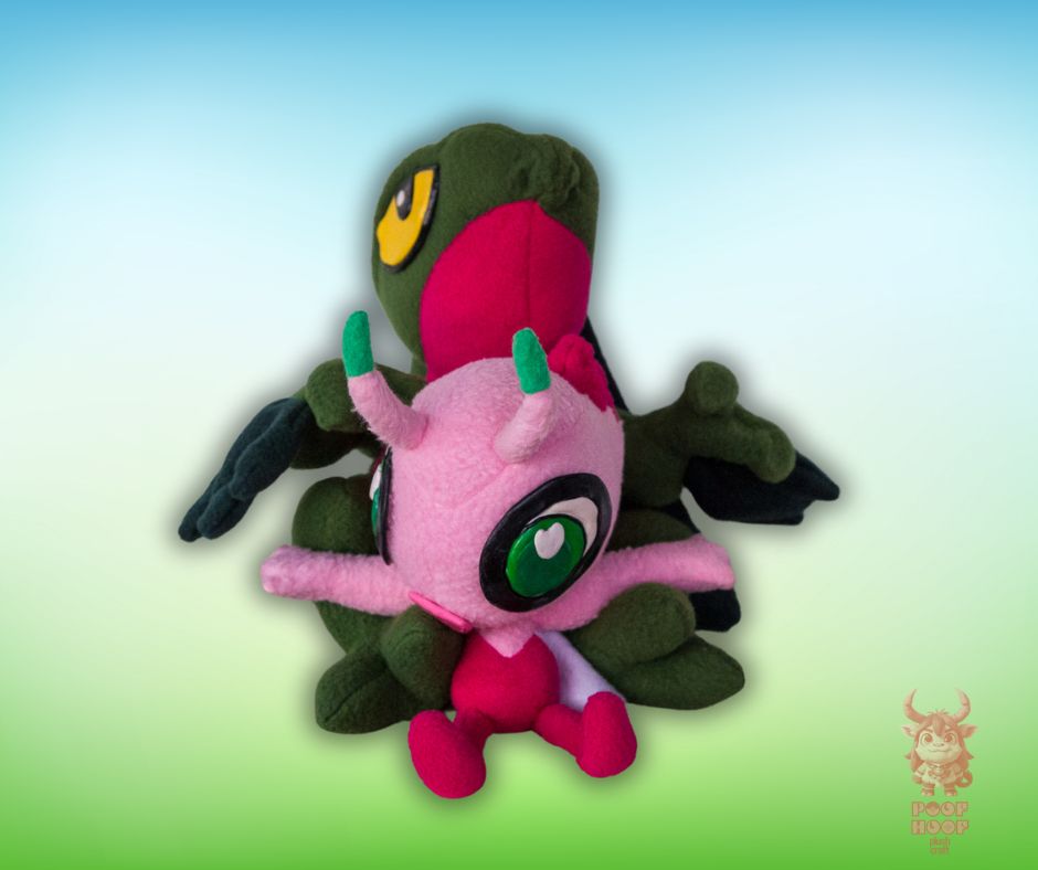 Plushy Grovyle and Shiny Celebi the Pokémon together