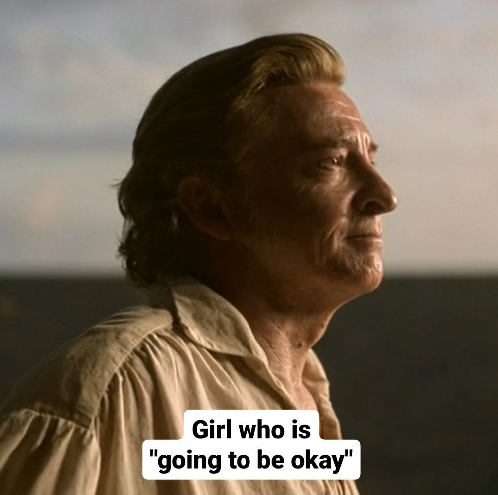 stede at the end of season 1 episode 10 and the caption: girl who is "going to be okay" 