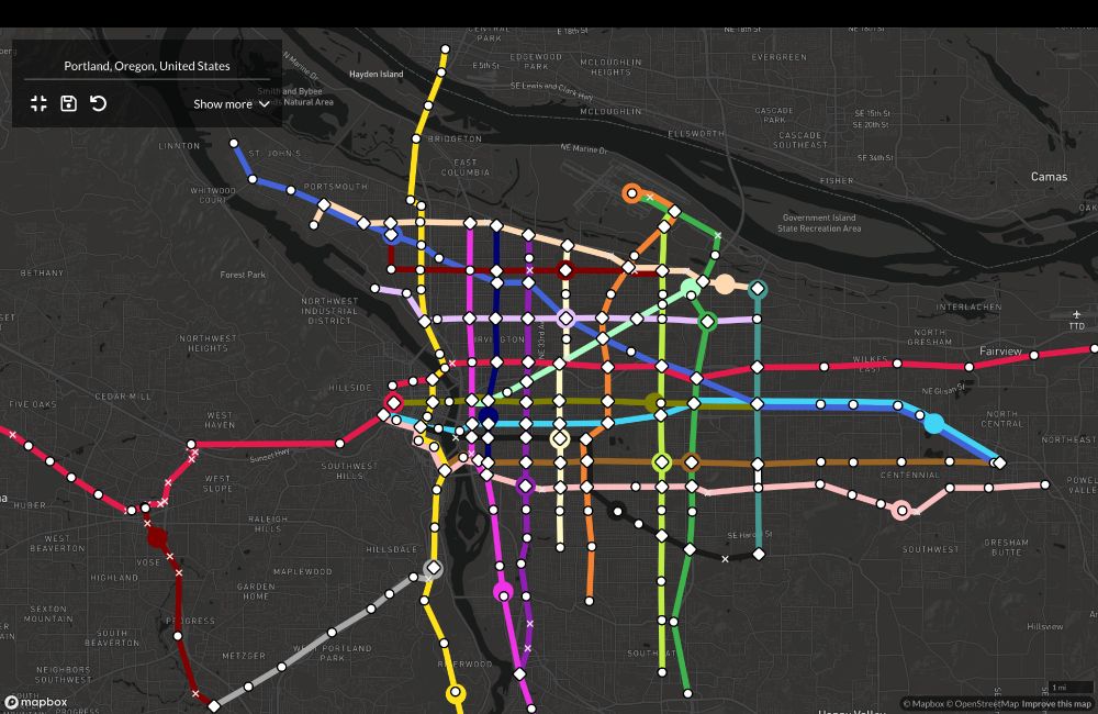 A build on the previous Metrodreamin screenshot that includes BRT lines on Division, Cesar Chavez, Foster / Hawthorne, Columbia, 15th, Sandy, 82nd, and 122nd