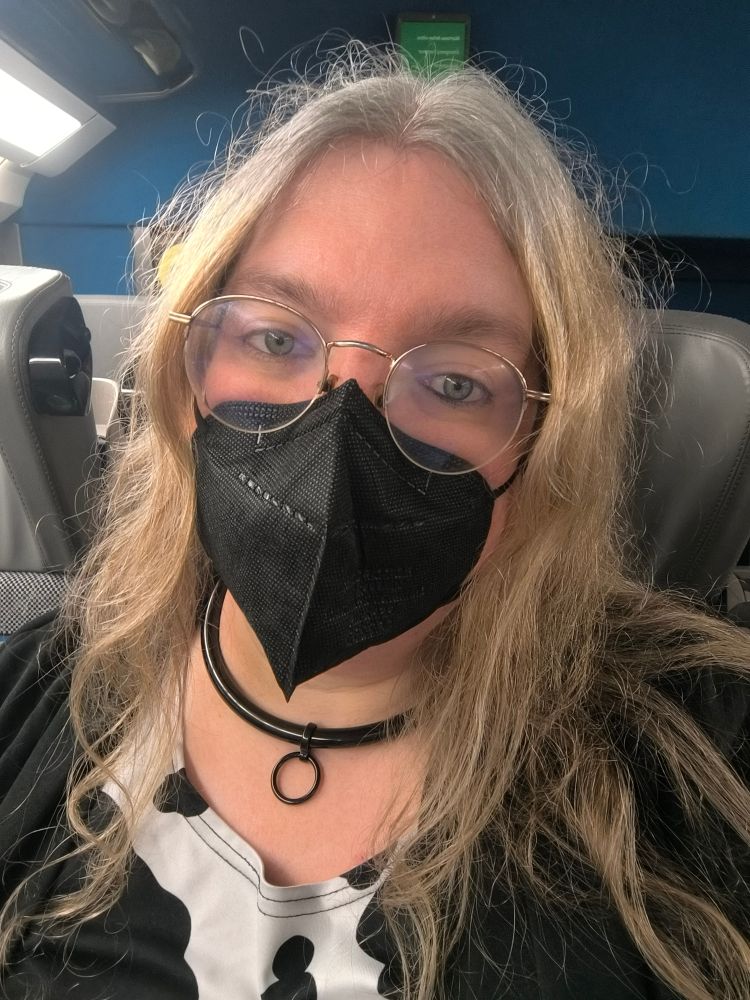 La girlboss© assise dans un TGV avec un masque ffp2, en train de considérer ses choix de vie discutables, en route pour se rendre à IG