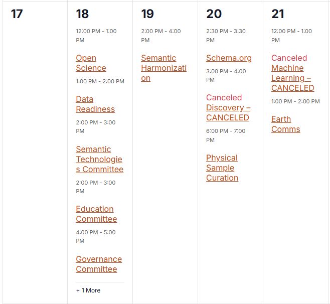 ESIP Community Calendar for the week of November 17, 2025.