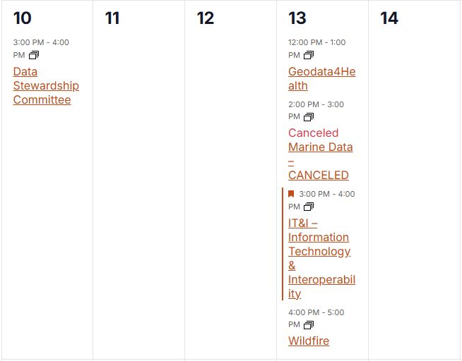 ESIP Community Calendar for the week of November 10, 2025.