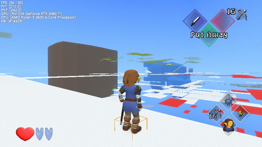 A Player Character stands in a yet-incomplete prototype dungeon environment.
