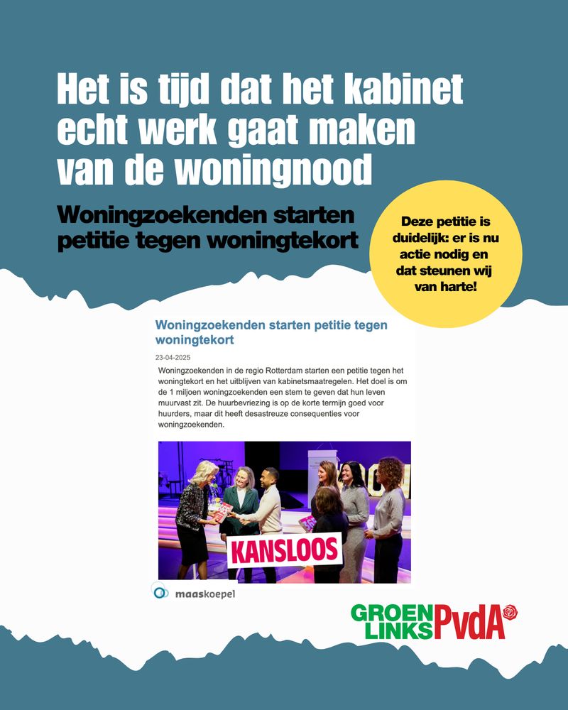 Blauwe achtergrond met krantenknipsel van de petitie van woningzoekende