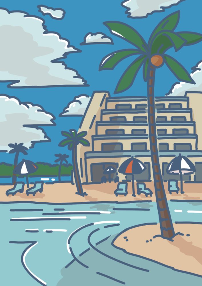 Illustration of the beach in the first level of Sonic Adventure 