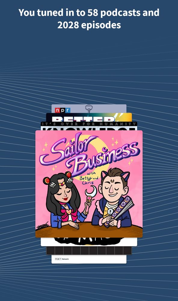 Pocket Casts year in review screenshot that says "You tuned into 58 podcasts and 2028 episodes"