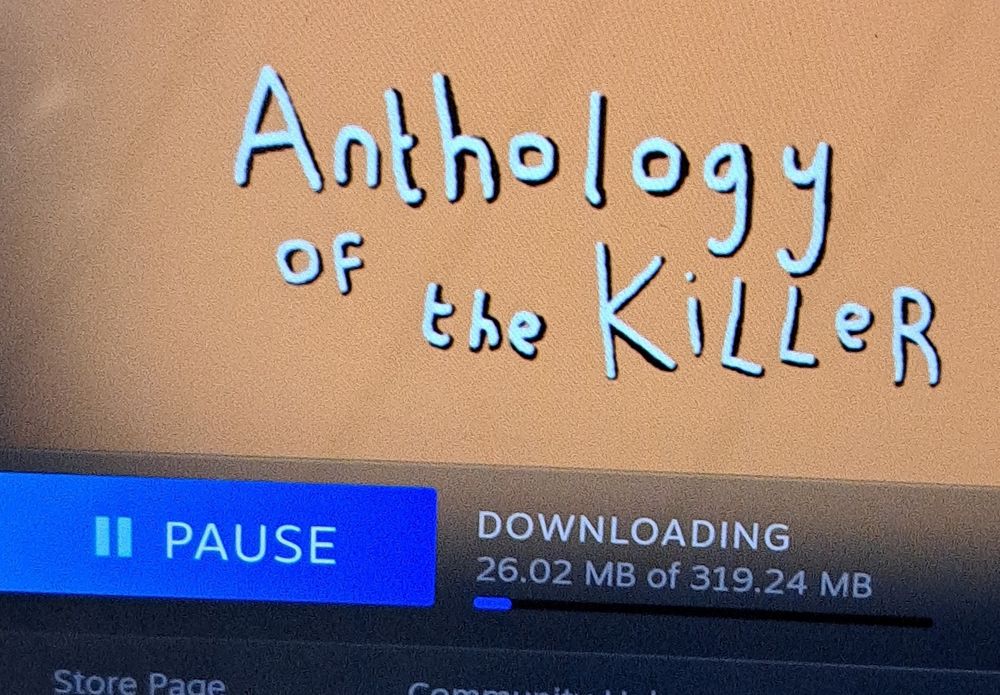 A cropped picture of the steam game Anthology of the killer only showing the title and below the download bar with the pause button to the left of it.