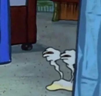 Gary from SpongeBob looking exhausted and haggard peeking around a corner