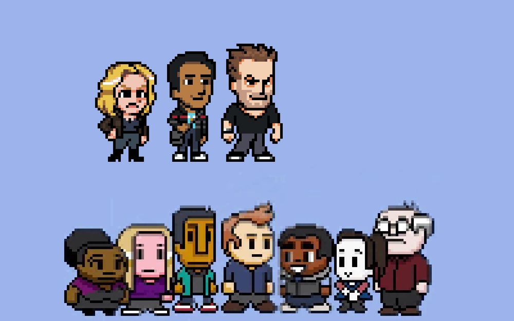 Community Pixelated Sprites, the bottom row is the whole study group from the pixel art episode, the top row is Britta, Abed, and Jeff in my own style