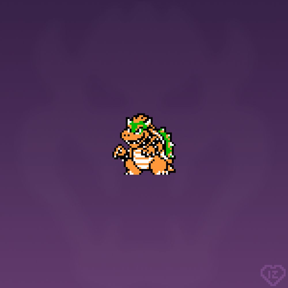 This is a NES sprite of Bowser, he is made up of orange, white, green and black pixels. It looks strangely familiar to those who frequent Bowser Posting.