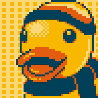 A winter themed duck in teal and yellow 50x50 pixelart square