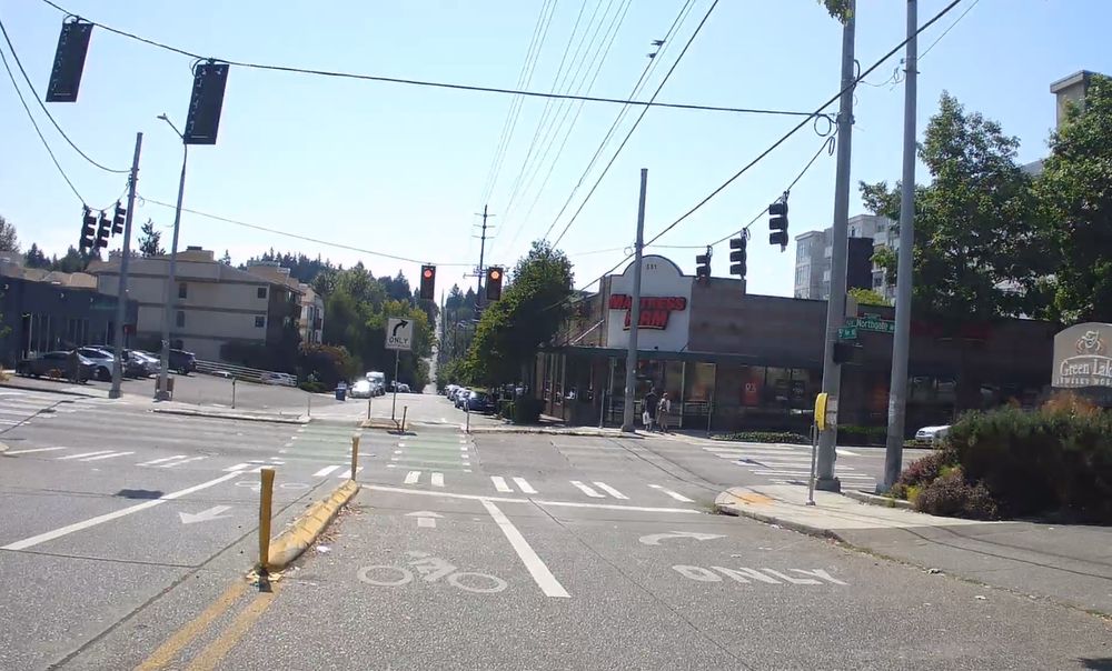Traffic diverter at 8th Ave NE crossing NE Northgate Way.