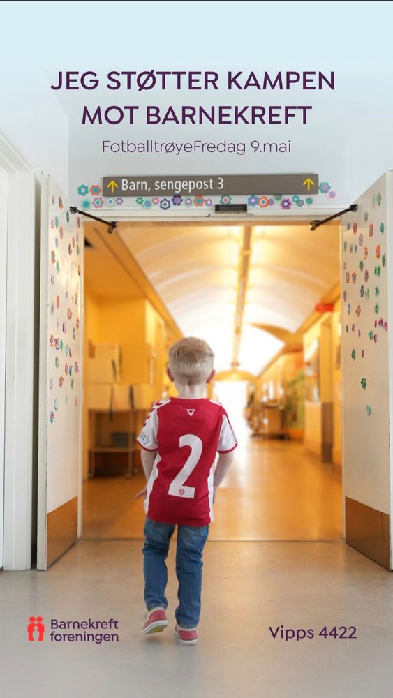 Nokre kamper varer lengre enn 2x45 minutter ⚽️🎗️ 
Fredag 9.mai samler me inn penger til livsviktig forskning på barnekreft og går med fotballdrakt for å vise støtte til barn og unge som er ramma av kreft👕 

Bli med på Norges finaste lag: 
1. Støtt: Vipps eit valgfritt beløp til 4422 
2. Delta: Ta på deg fotballdrakt 9. mai 
3. Del: Post i sosiale medier med #fotballtrøyefredag 

Takk for at du er med på laget☺️
