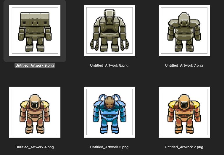 6 64x64 pixel creatures, all untitled.