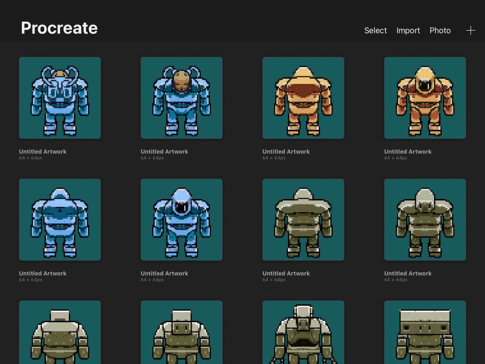 A few dudes I drew in Procreate on the iPad. Mostly armored robot and cyborg things and they're pretty blocky looking.