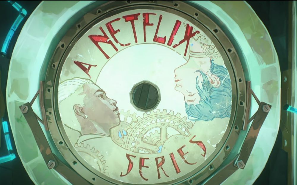 vinyl with art of ekko and jinx in an alternate universe