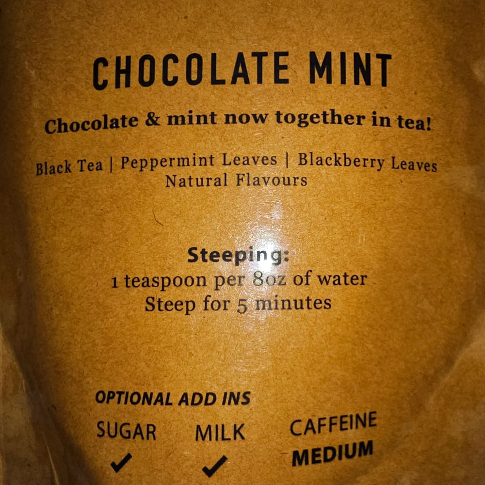 a bag of chocolate mint loose leaf tea 