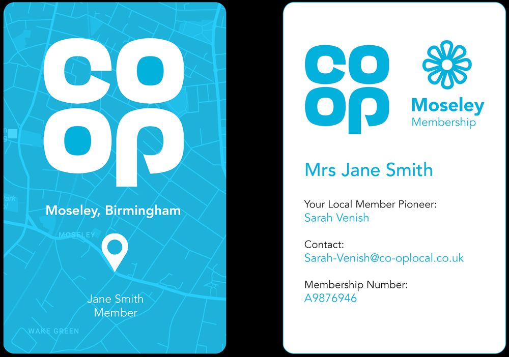 A proposed membership card design, tied to a local store.