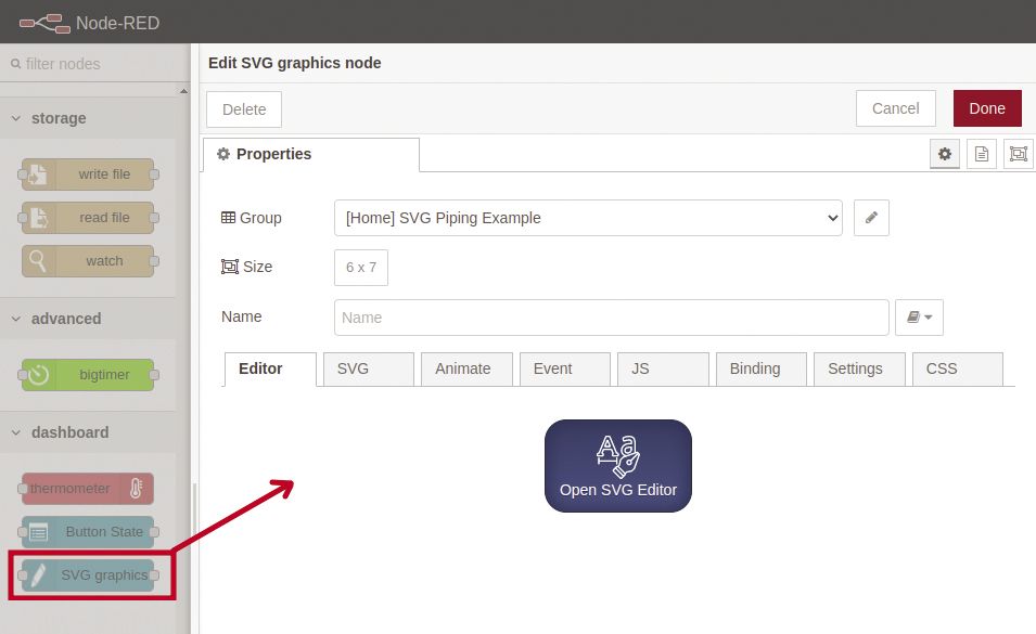 The SVG component has an editor, and you can also import SVG files.