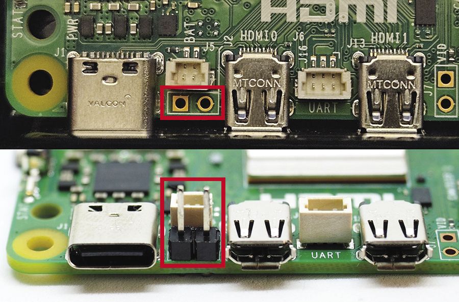 You can use the unpopulated header between the USB-C and Micro HDMI ports for a dedicated button. This image shows the board with soldered pins.