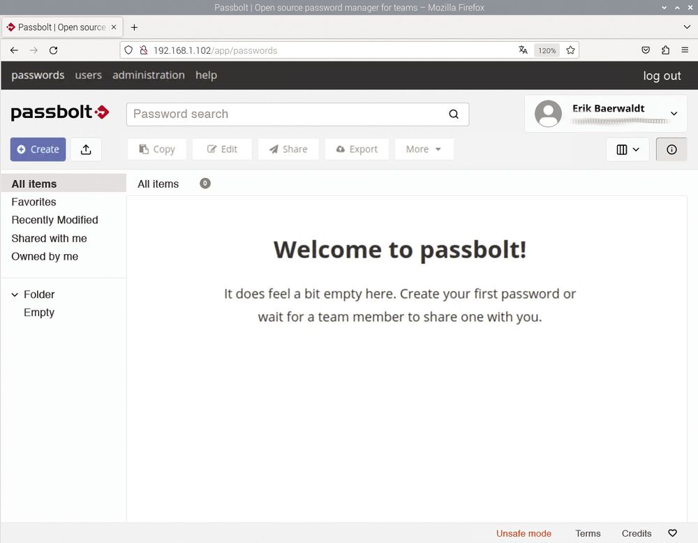 Screen shot of the Passbolt server’s management interface