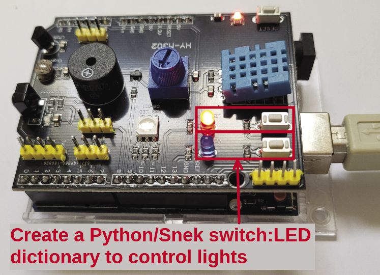 Image of a Python/Snek switch: LED dictionary to control lights