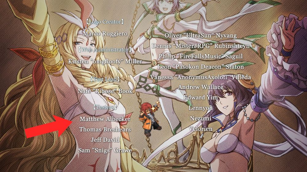 Trails to Azure (2023)'s credits for testing during the Geofront version of the game.