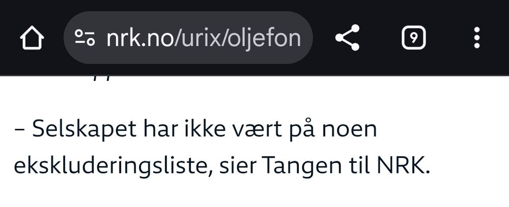 Skjermdump: – Selskapet har ikke vært på noen ekskluderingsliste, sier Tangen til NRK.